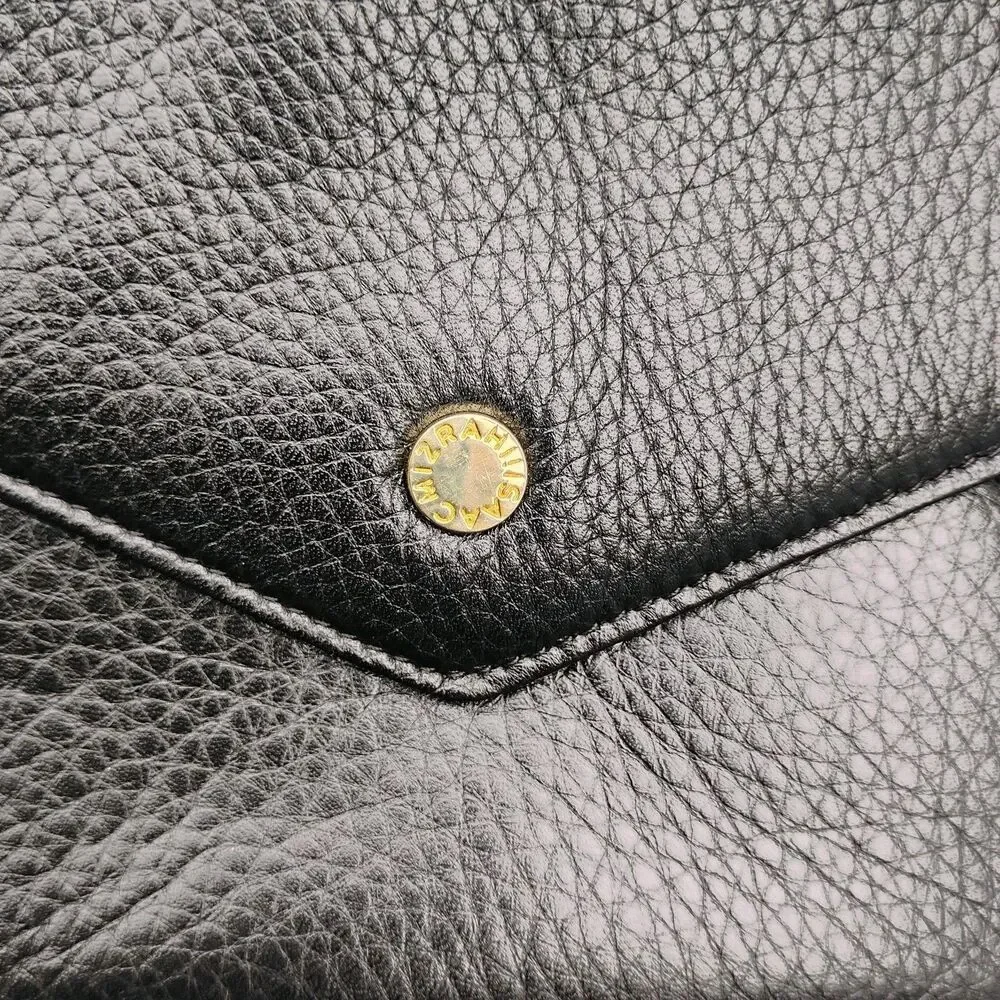 Isaac Mizrahi Black Pebbled Leather Envelope Flap Clutch Wallet Large Tassel